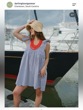 Striped Tie Mini Sundress in Blue and White